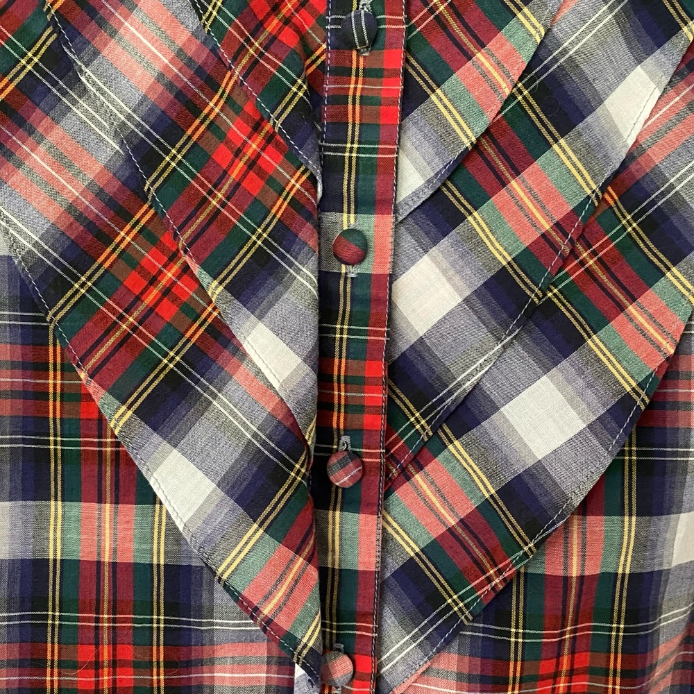 ❌SOLD❌Vtg 70s C’est Chic Plaid Prairie Prep Blouse - Picture 4 of 7